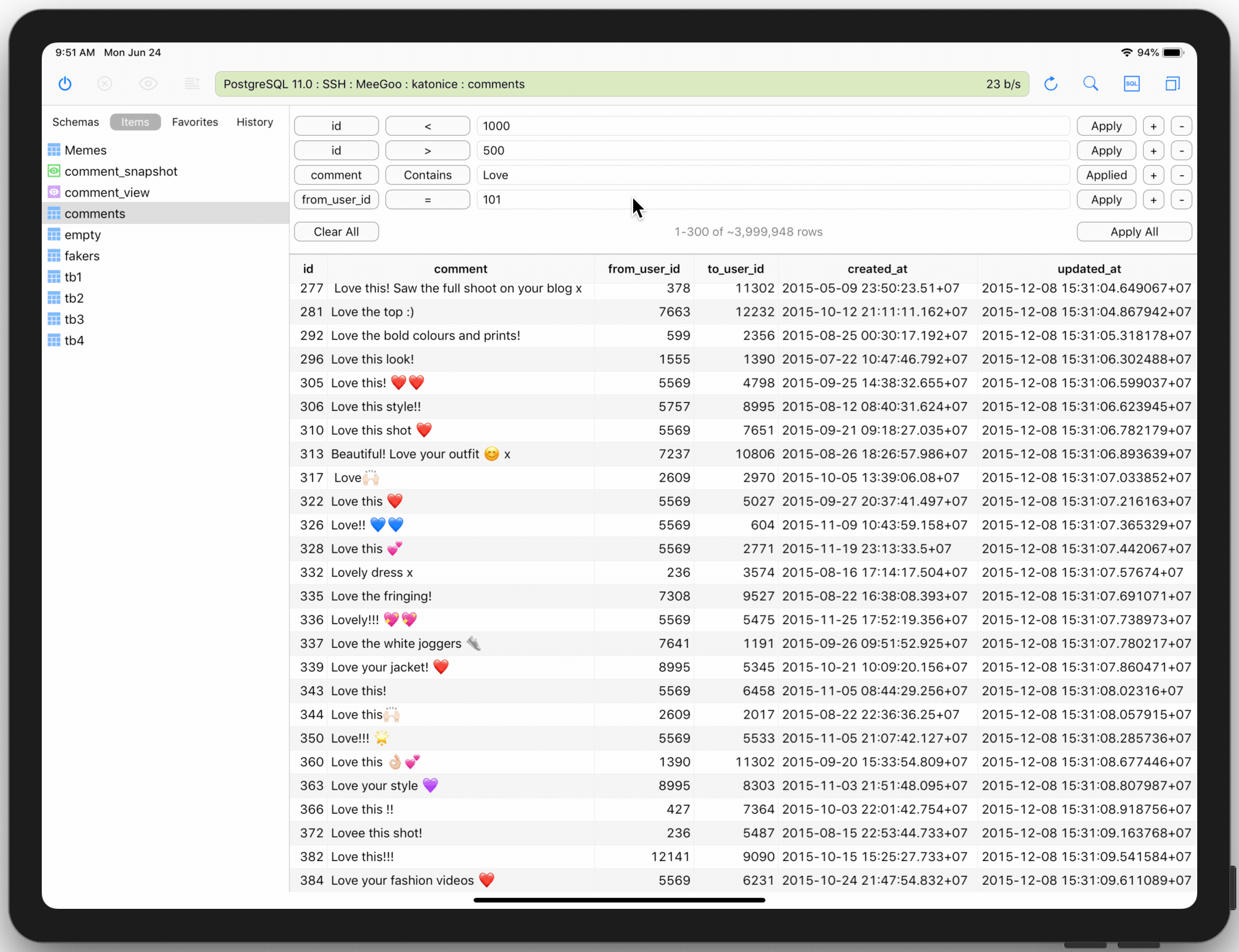 TablePlus iOS advanced filter