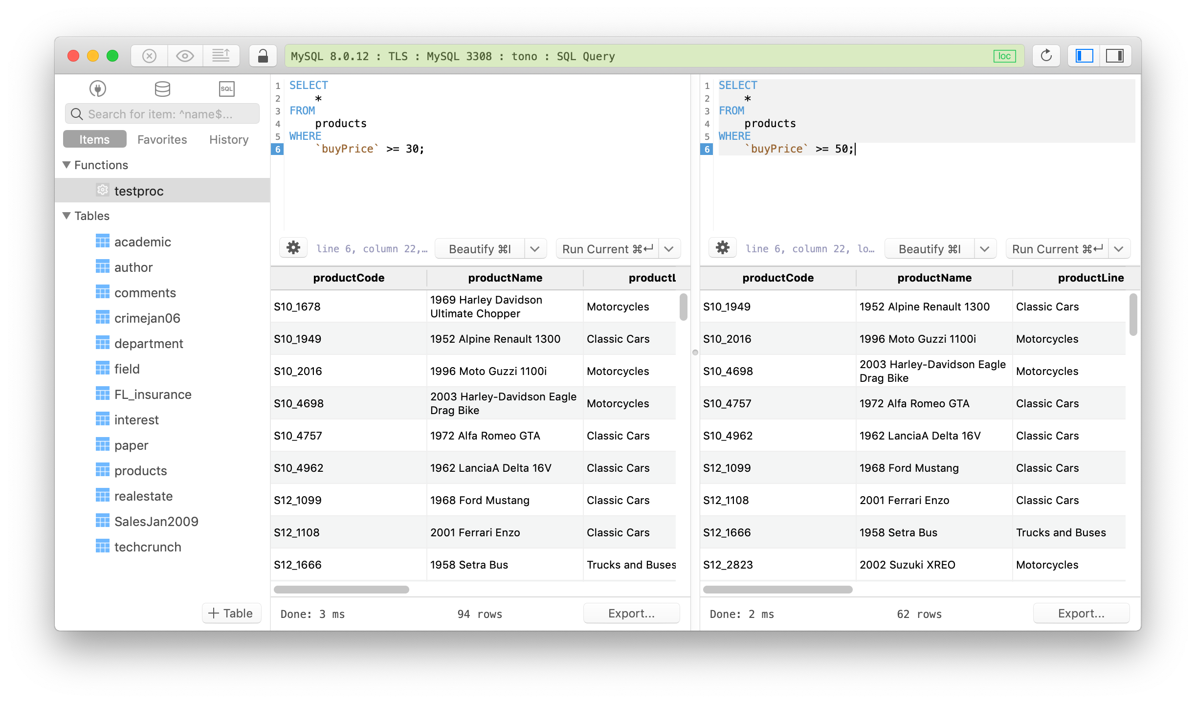 How to show multiple query results separately